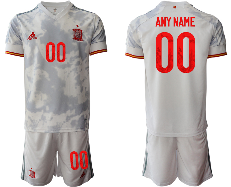 Men 2021 European Cup Spain away white customized Soccer Jersey